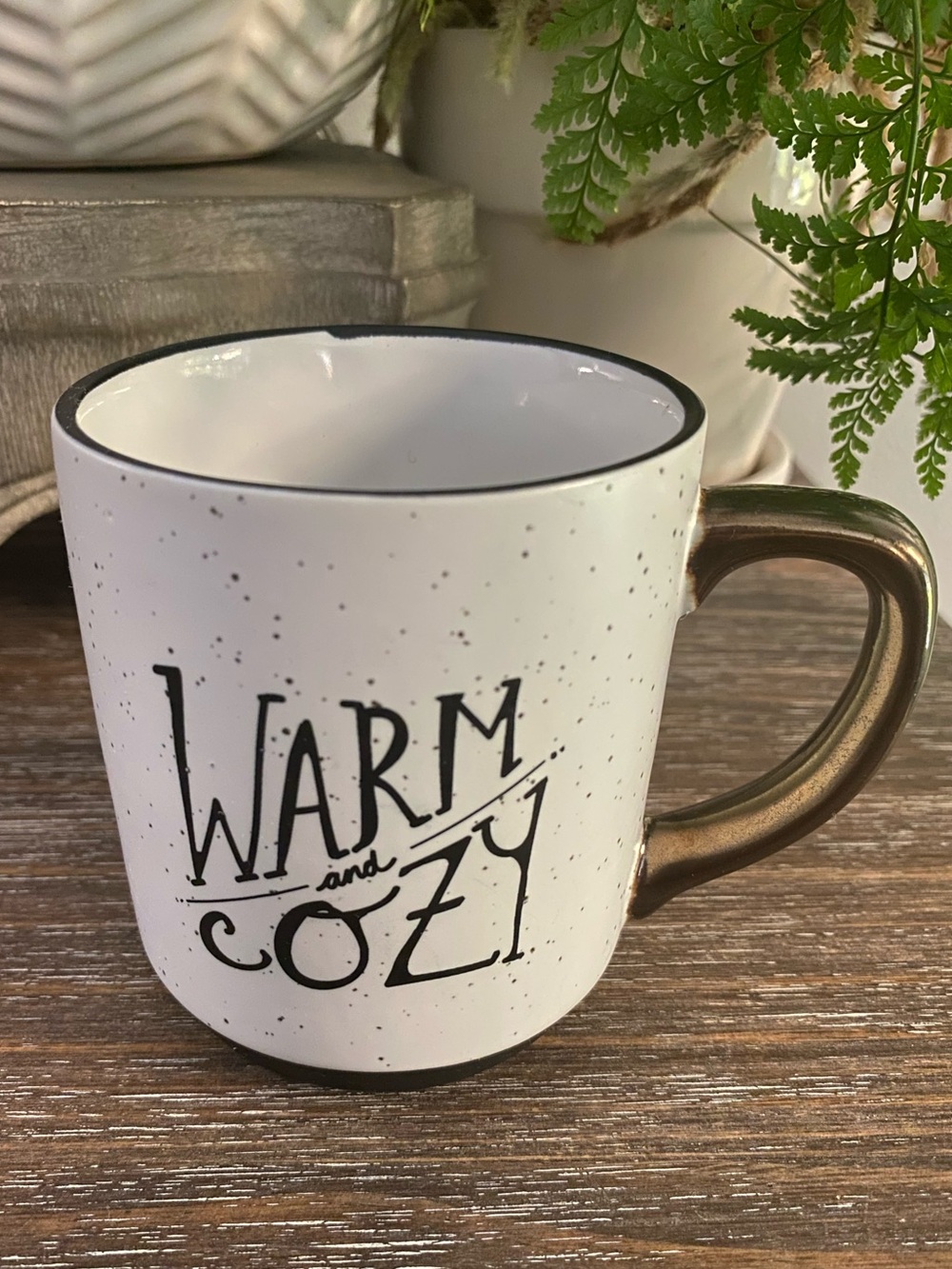 Threshold Warm & Cozy Speckled Black & White Stoneware Gold Handle Coffee Mug